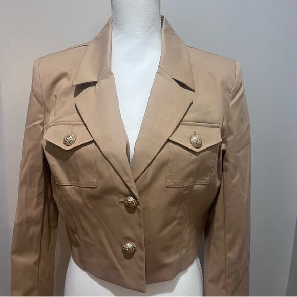 NWT GENERATION LOVE KARL GABARDINE BLAZER TAN size large women cropped - Picture 8 of 14